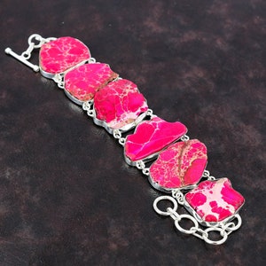 Pink Sea Sediment Jasper Bracelet 925 Sterling Silver Bracelet Adjustable Chain Bracelet Handmade Jewelry Gemstone Bracelet Gift For Bridal