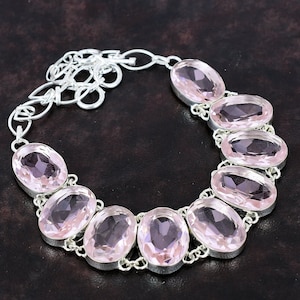 Faceted Pink Kunzite Necklace 925 Sterling Silver Necklace Gemstone Jewelry Handmade Adjustable Chain Necklace Amazing Jewelry Gift For Her