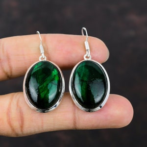 Grüne Feuer Labradorit Ohrringe: Handgefertigter Edelstein Schmuck aus 925 Sterlingsilber