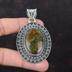 Spessartine Garnet In Limestone Pendant Handmade Vintage Pendant 925 Sterling Silver Pendant Gemstone Jewelry For Gift Latest Design Jewelry