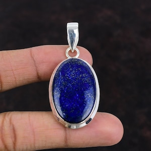 Handmade Lapis Lazuli Pendant: 925 Sterling Silver Oval Gemstone