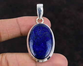 Pendentif en lapis-lazuli avec pierres précieuses véritables, bijoux faits main, pendentif en argent sterling 925, bijoux en lapis-lazuli naturel, cadeau pour elle, pendentif de pierre de naissance