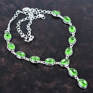 Faceted Green Amethyst Necklace: Handmade Sterling Silver Adjustable Chain