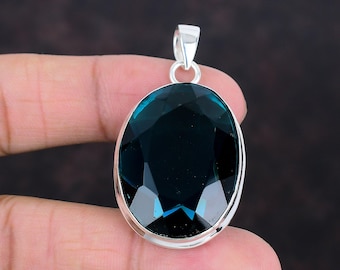 Faceted Indicolite Pendant: Handmade 925 Sterling Silver Jewelry
