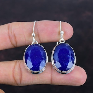 Faceted Blue Sapphire Sterling Silver Earrings: Handmade Antique Jewelry