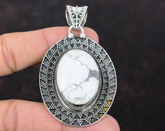 Handmade Howlite Pendant: 925 Sterling Silver Vintage Anniversary Jewelry