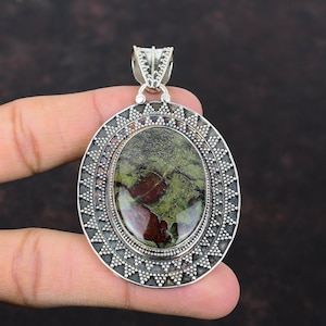 Dragon Bloodstone Pendant: Handmade 925 Sterling Silver Vintage Jewelry