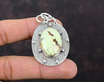 Ciondolo in argento sterling 925 con crisoprasio al limone - Gioielli antichi fatti a mano