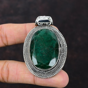 Faceted Zambian Emerald Pendant: Vintage Sterling Silver Gemstone Jewelry
