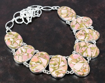Kupfer Pink Opal Halskette: Sterling Silber Einstellbar Kette, Handgemacht