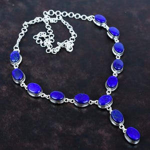 Handmade Lapis Lazuli Necklace: 925 Sterling Silver, Adjustable Chain