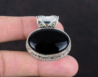Colgante de ónix negro en plata de ley 925 - Joyería vintage hecha a mano