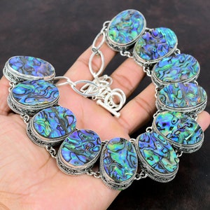 Abalone Shell Necklace 925 Sterling Silver Necklace Adjustable Chain Necklace Beautiful Gemstone Jewelry Handmade Vintage Necklace For Gifts