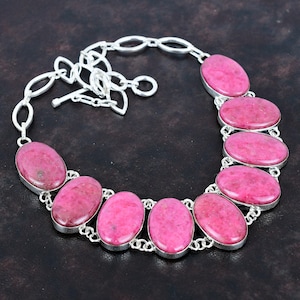 Rhodonite necklace 925 sterling silver necklace adjustable chain necklace elegant jewelry gemstone necklace gifts for women handmade jewelry
