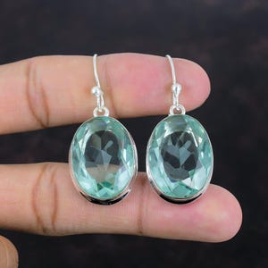 Handmade Faceted Apatite Dangle Earrings: 925 Sterling Silver