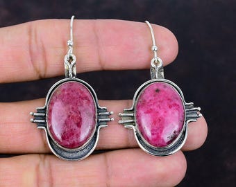 Handgefertigte Rhodonit Ohrringe: 925 Sterling Silber Schmuck
