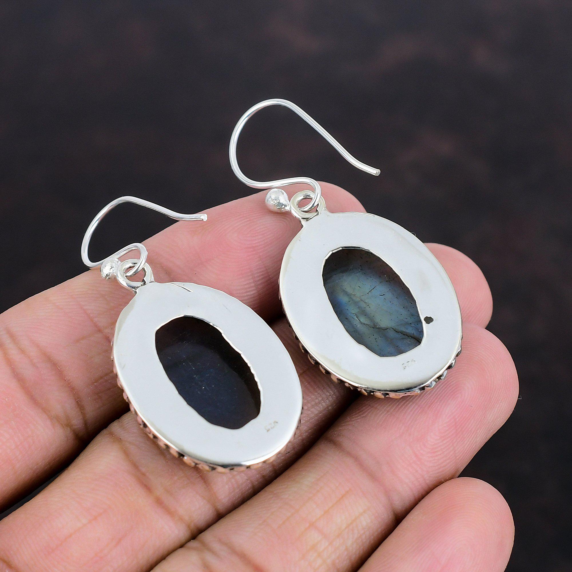 VENACOLY Orecchini A Leverback In Argento 925 Con Labradorite | Filigrana | Ipoallergenici Con Panno E Confezione Regalo - 4