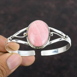 Handmade Pink Opal Sterling Silver Cuff Bracelet - Adjustable Bangle