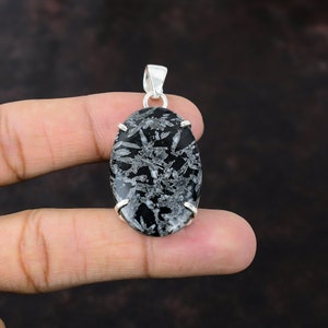 Handmade Chrysanthemum Stone Pendant: 925 Sterling Silver, Healing Jewelry