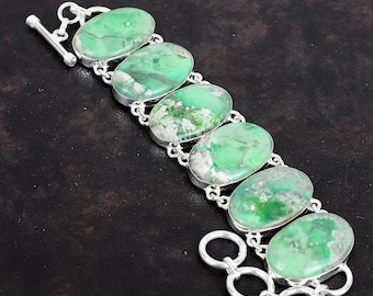 Pulsera de variscita hecha a mano: cadena ajustable de plata de ley 925