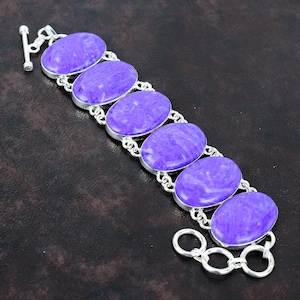 Charoite Bracelet Original Gemstone Handmade Jewelry Amazing Bracelet 925 Sterling Silver Bracelet Adjustable Chain Bracelet Engagement Gift