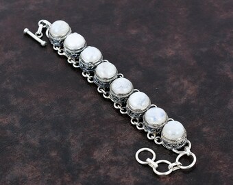 Rainbow Moonstone Bracelet: Handmade 925 Sterling Silver Adjustable Chain