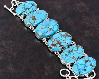 Tibetan Turquoise Gemstone Handmade Sterling Silver Bracelet