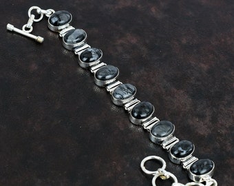Picasso Jasper Bracelet, 925 Sterling Silver Adjustable Chain, Handmade