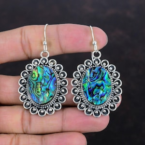 Brincos de concha de abalone feitos à mão: joias de prata esterlina 925