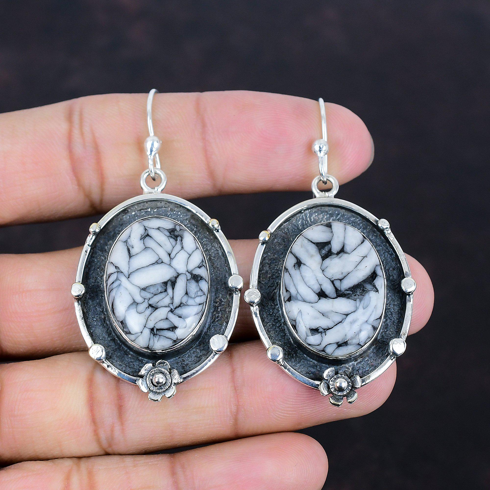 Handmade Pinolith Jasper 925 Sterling Silver Dangle Earrings - Etsy