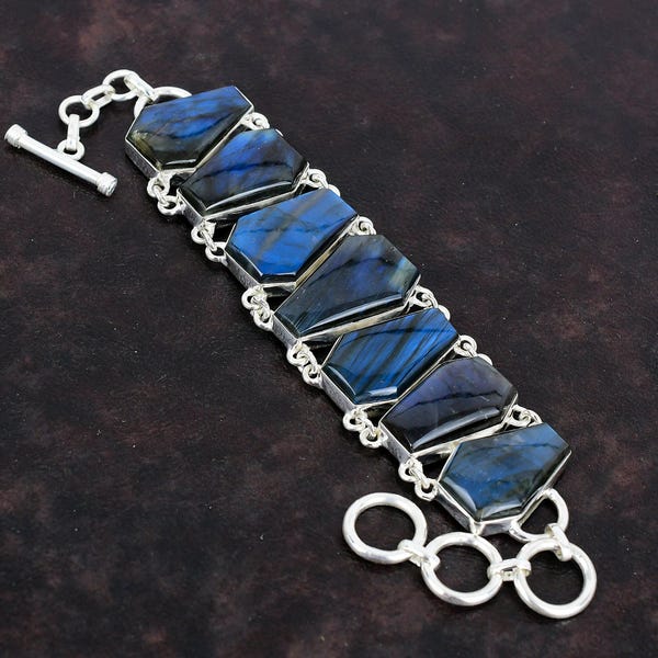 Labradorite Sterling Silver Bracelet: Adjustable Gemstone Jewelry