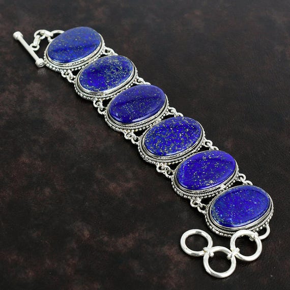 Lapis Lazuli Bracelet: 925 Sterling Silver Adjustable Vintage 
