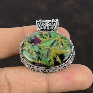 Copper Ruby Zoisite Pendant: Handmade 925 Sterling Silver Gemstone Jewelry