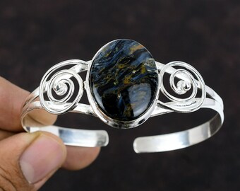 Handmade Pietersite Bangle: Adjustable 925 Sterling Silver Cuff