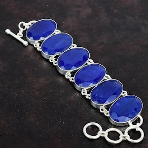 Faceted Blue Sapphire Bracelet: Handmade Sterling Silver Boho Jewelry