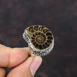 Ammonite Fossil Ring Vintage Ring Handmade Jewelry 925 Sterling Silver Ring Adjustable Ring Ammonite Fossil Jewelry Gemstone Ring For Gift