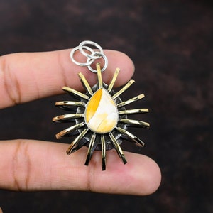 Handmade Pear Brecciated Mookaite 925 Sterling Silver Pendant - 18K Gold Plated Cage Jewelry