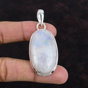 Colgante de piedra lunar arcoíris, colgante de piedra preciosa natural, colgante hecho a mano, colgante de plata de ley 925, joyería de piedra lunar para regalo, colgante llamativo