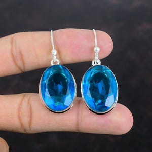 Faceted Swiss Blue Topaz Earrings: Handmade Sterling Silver Gemstone Jewelry
