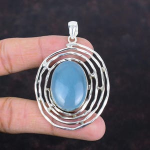 Aquamarine 925 Sterling Silver Pendant - Handmade Designer Jewelry