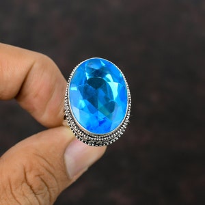 Facettierter Blautopas Ring: Handgemachter 925 Sterling Silber Vintage Schmuck