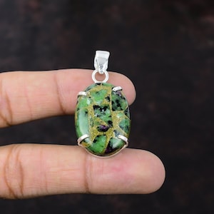Copper Ruby Zoisite Pendant: Handmade 925 Sterling Silver Statement Jewelry