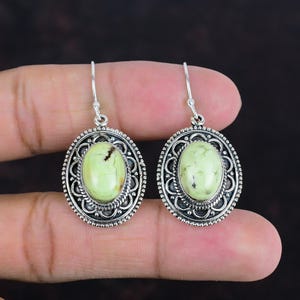 Lemon Chrysoprase Earrings: Handmade 925 Sterling Silver Vintage Jewelry