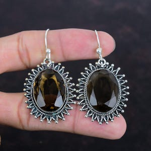 Faceted Smoky Quartz Earrings: Handmade 925 Sterling Silver Gemstone Jewelry