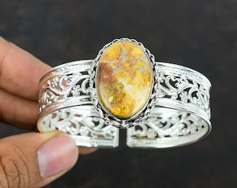 Pulsera tipo brazalete de jaspe Maligano: Brazalete ajustable hecho a mano en plata de ley 925.
