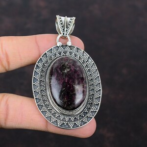 Handmade Pink Tourmaline 925 Sterling Silver Pendant: Ethnic Vintage Jewelry
