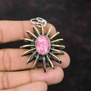 Handmade Thulite Pendant: 925 Sterling Silver 18K Gold Plated Cage Pendant