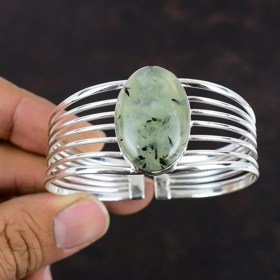 ハンドメイドモスプレナイトバングル：925スターリングシルバーカフ