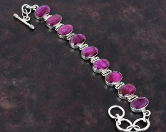 Faceted Kashmir Ruby Bracelet Original Gemstone Jewelry 925 Sterling Silver Bracelet Adjustable Chain Bracelet Gift For Mom Handmade Jewelry