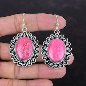 Handmade Thulite Earrings: 925 Sterling Silver Gemstone Jewelry